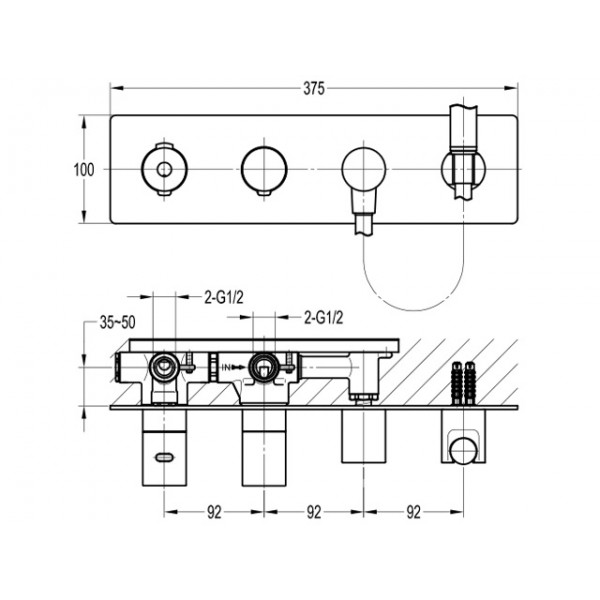 Змішувач для душу прихованого монтажу з термостатом AQUA-WORLD ANNECY СМ40Ан.24.3вт