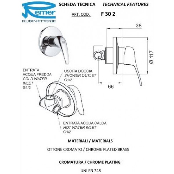 Гігієнічний душ зі змішувачем прихованого монтажу REMER F302332OL