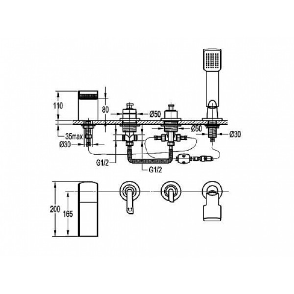 Змішувач для ванни бортовий AQUA-WORLD Cascade СМ40Кд.32.1