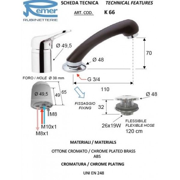 Змішувач для перукарської мийки REMER K66
