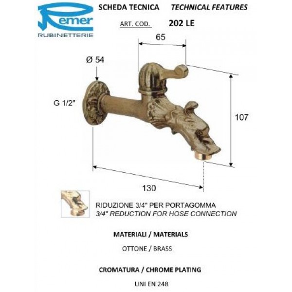 Кран садовый декоративный дракон REMER 202LE
