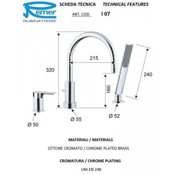 Змішувач бортовий на ванну REMER I07