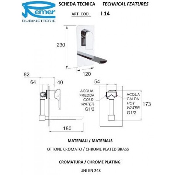 Змішувач прихованого монтажу для раковини REMER I14