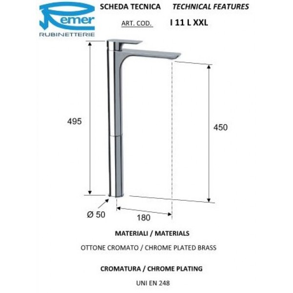 Змішувач для раковини REMER I11XXL