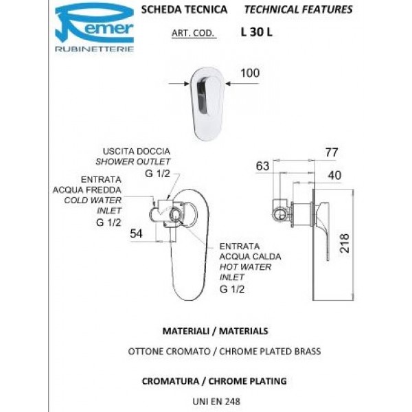 Змішувач для душу прихованого монтажу REMER L30L