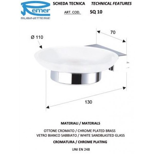 Мыльница стеклянная с держателем REMER SQ10