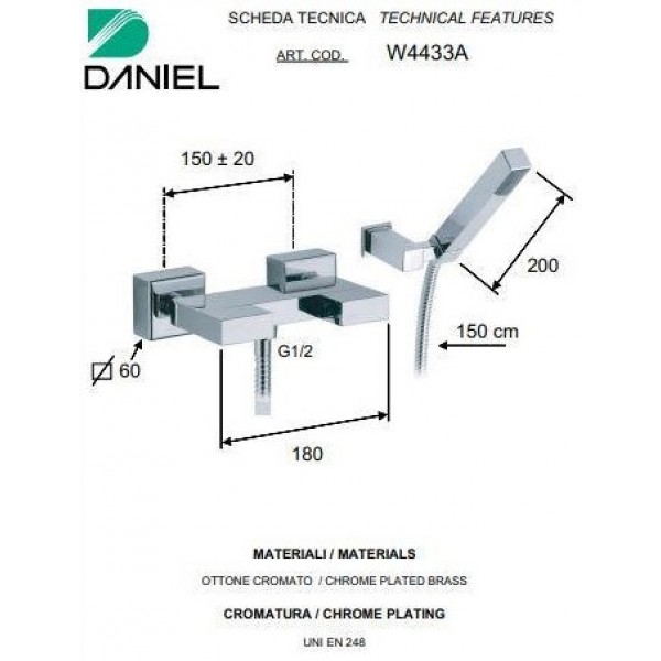 Смеситель для душа DANIEL W4433A с лейкой