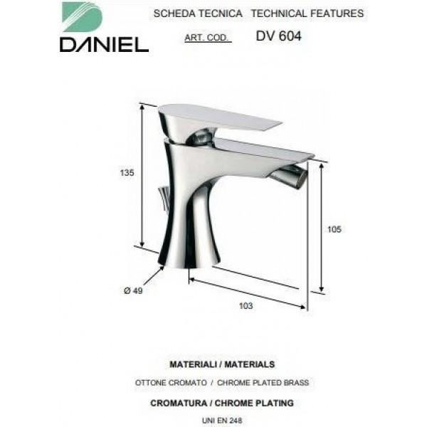 Змішувач для біде DANIEL DV604 YM88 золото
