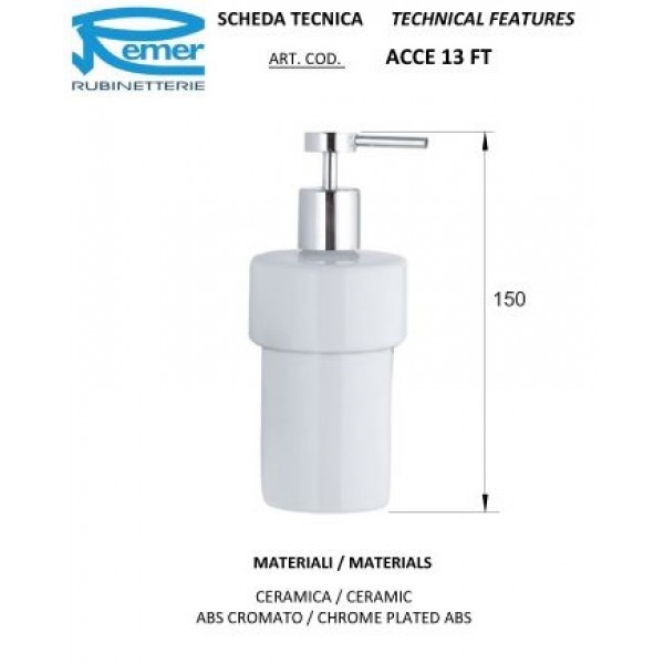 Дозатор для рідкого мила керамічний білий REMER ACCE13FT