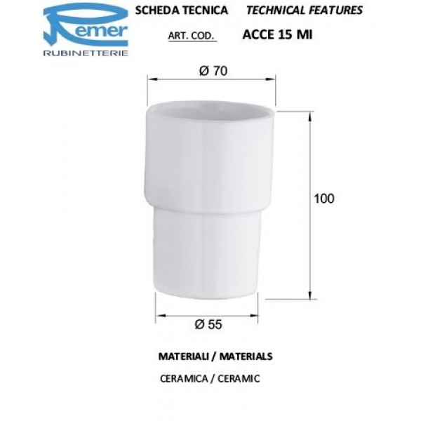 Стакан для зубных щеток керамический белый REMER ACCE15MI
