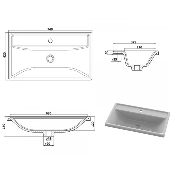 Умивальник накладний 740 х 420 мм білий Snail 106A100