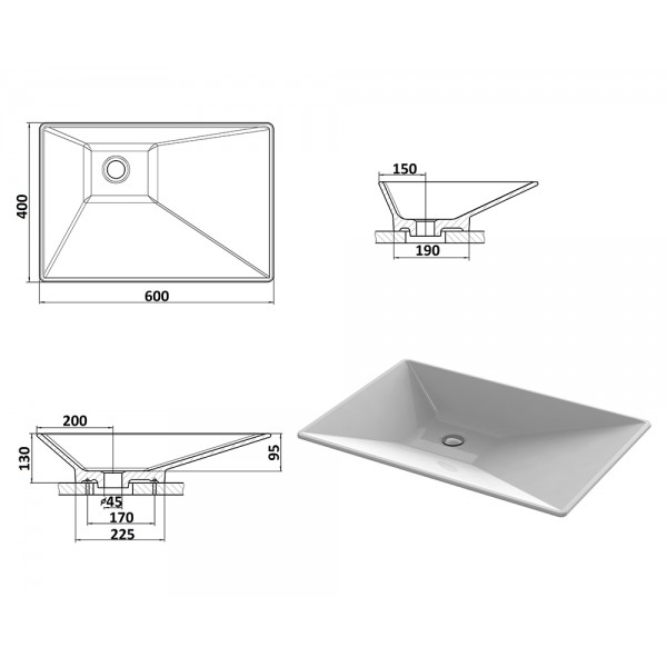 Умывальник накладной 600 х 400 мм белый Snail 120A100
