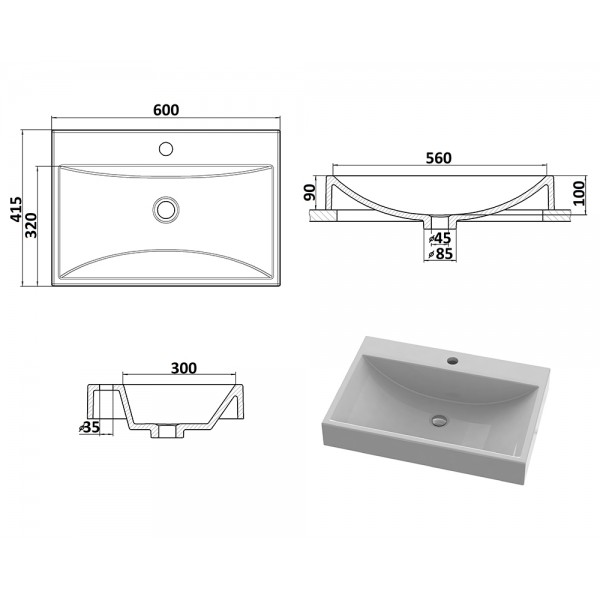 Умивальник накладний 600 х 415 мм білий Snail 148A100