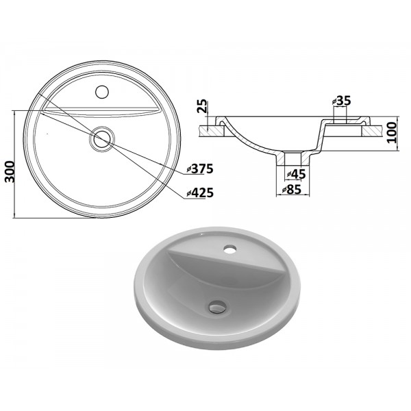 Умивальник накладний 425 мм білий Snail 154A100