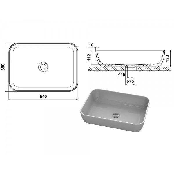 Умывальник накладной 540 х 380 мм белый Snail 176A100