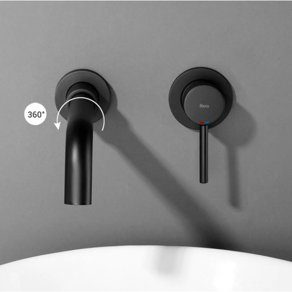 Смеситель для раковины (умывальника) REA LUNGO BLACK MATT + BOX черный матовый скрытого монтажа