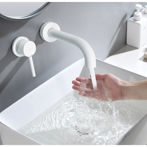 Змішувач для раковини REA LUNGO WHITE MAT + BOX білий прихованого монтажу (настінний)