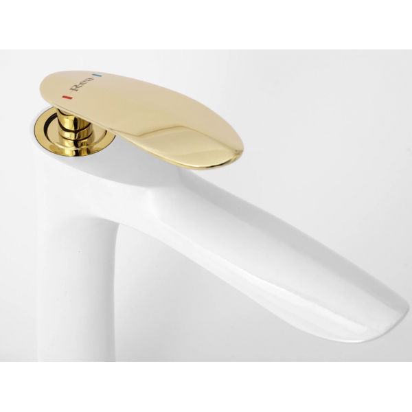 Змішувач для раковини REA ORBIT WHITE GOLD білий/золото низький