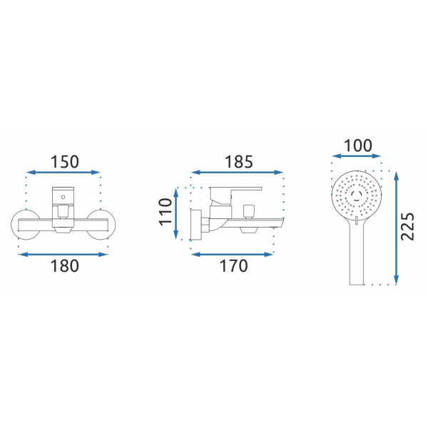 Смеситель для ванны REA FLIP BLACK черный настенный