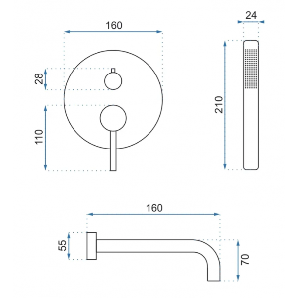 Змішувач для ванни REA LUNGO L. GOLD + BOX золотий прихованого монтажу
