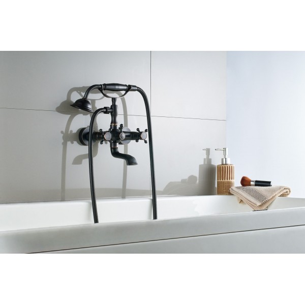 Смеситель для ванны REA RETRO OLD BLACK черный настенный