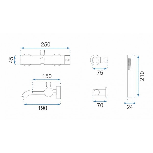 Змішувач для ванни та душу REA LUNGO L. GOLD золото настінний