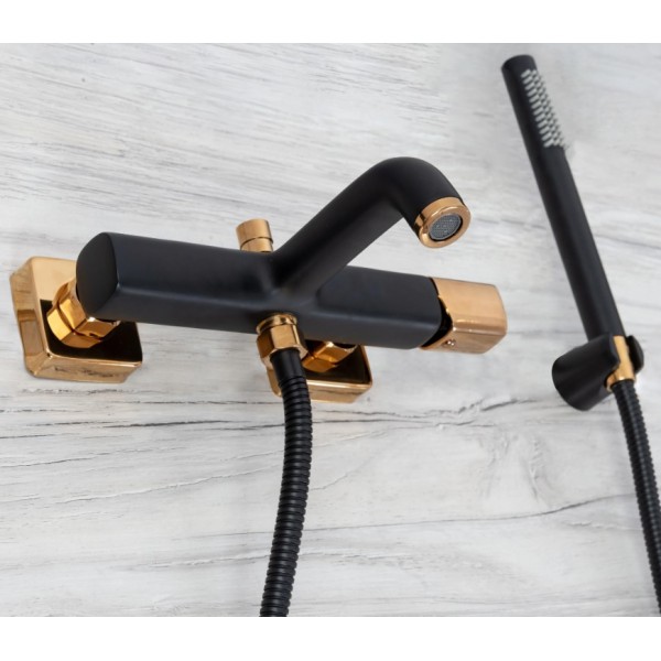 Смеситель для ванны и душа REA SALTO BLACK / ROSE GOLD черный/розовое золото настенный