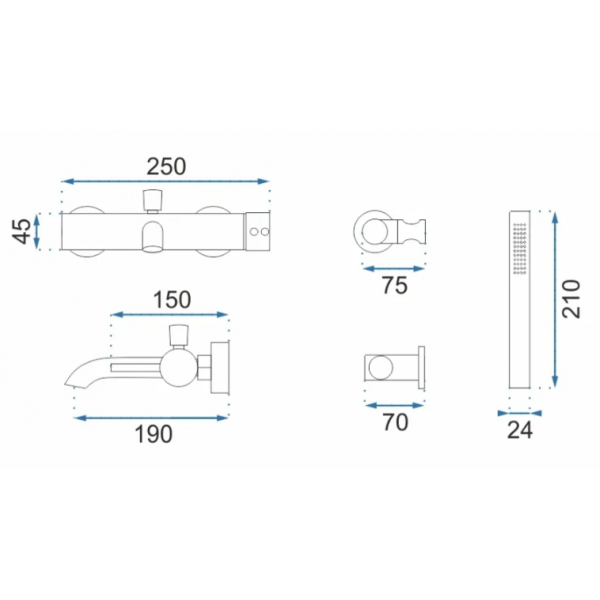 Змішувач для ванни та душу REA LUNGO BRUSHED GOLD настінний