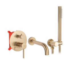 Змішувач для ванни та душу REA LUNGO BRUSHED GOLD + BOX прихованого монтажу