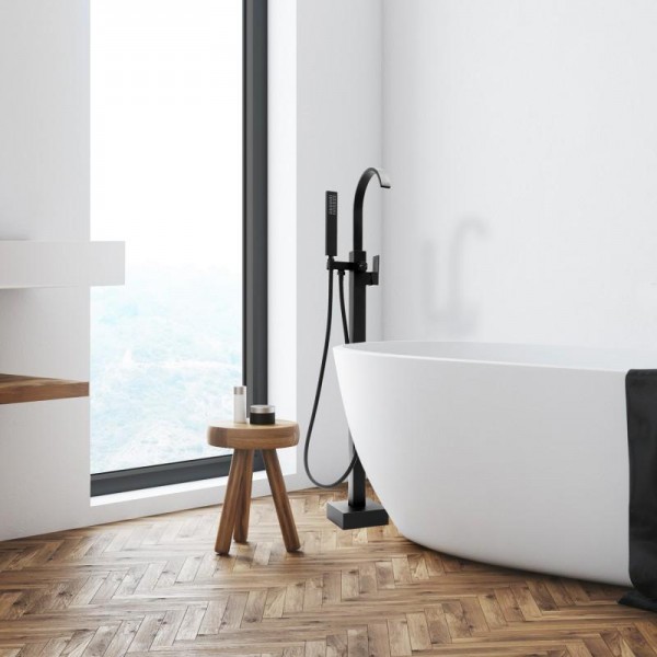 Смеситель для ванны Yoka ENZO BLACK черный напольный