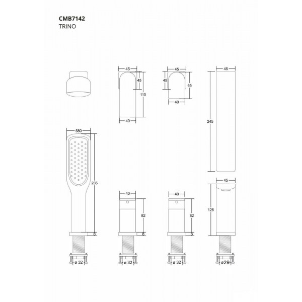 Змішувач для ванни Corsan TRINO BLACK MATT чорний на борт ванни