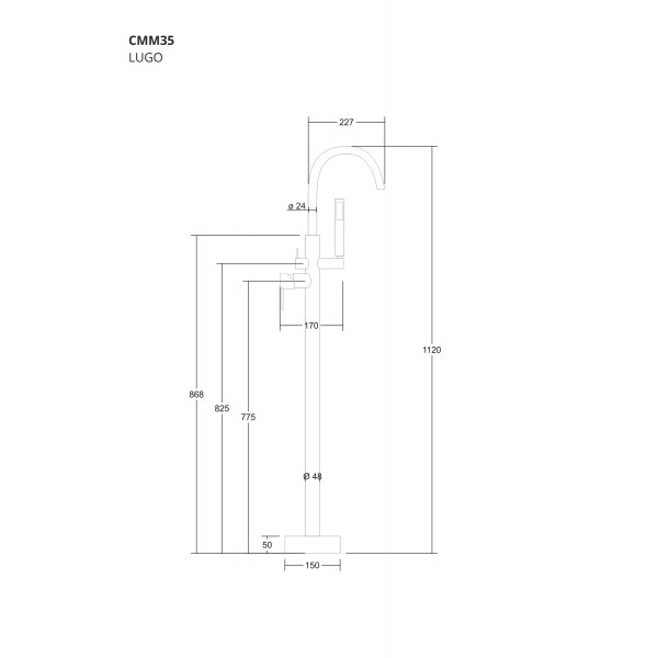 Смеситель для ванны Corsan LUGO BLACK MATT черный напольный