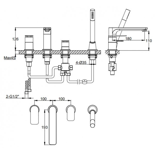Змішувач для ванни KOHLMAN WEXPO CHROME на борт ванни