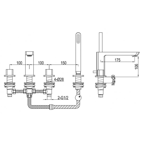 Змішувач для ванни KOHLMAN FOXAL CHROME на борт ванни
