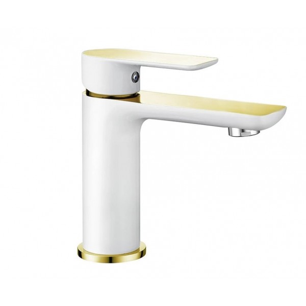 Змішувач для раковини MEXEN ALFA WHITE GOLD білий/золото низький