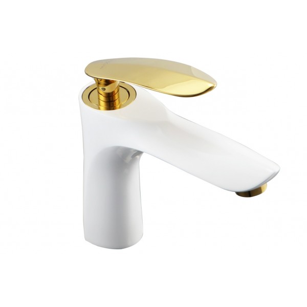 Смеситель для раковины MEXEN LILY WHITE GOLD белый/золото низкий