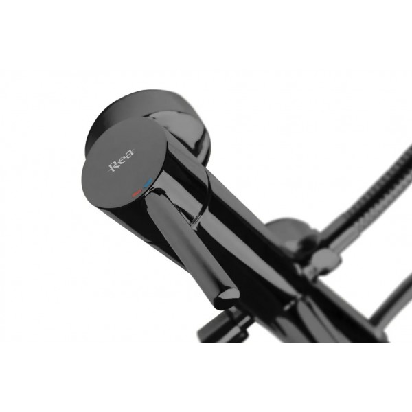 Смеситель для ванны и душа REA LUNGO BLACK GLOSSY черный настенный с изливом