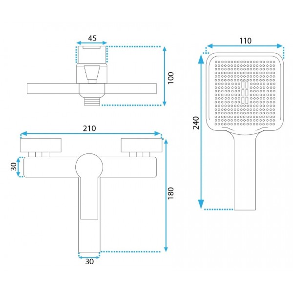 Смеситель для ванны и душа REA  ARGUS BRUSHED GOLD настенный с изливом