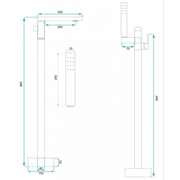 Змішувач для ванни REA TERY BRUSHED GOLD матове золото підлоговий