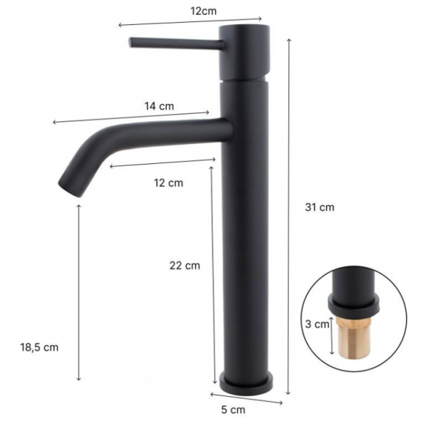 Змішувач для раковини YOKA MOLI 36 BLACK чорний високий