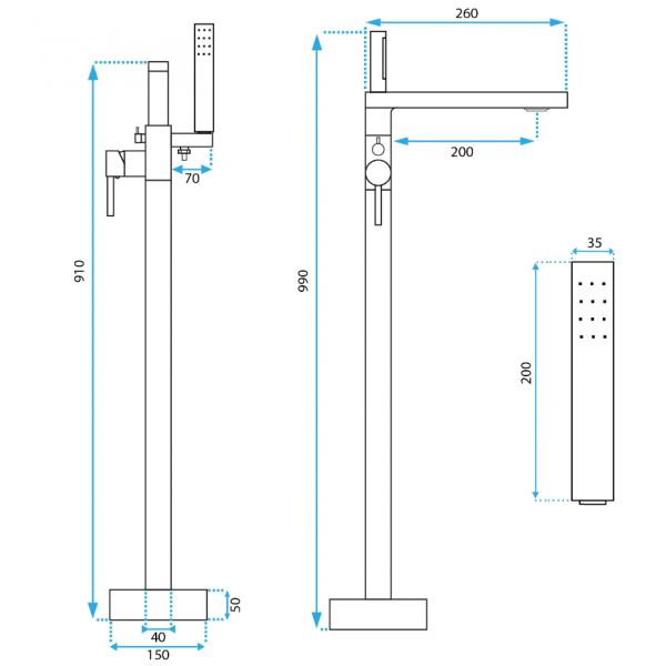 Змішувач для ванни REA FLORES BLACK чорний підлоговий