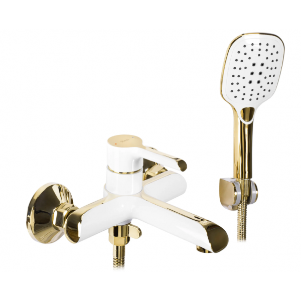 Змішувач для ванни та душу REA MELIA WHITE GOLD настінний з виливом