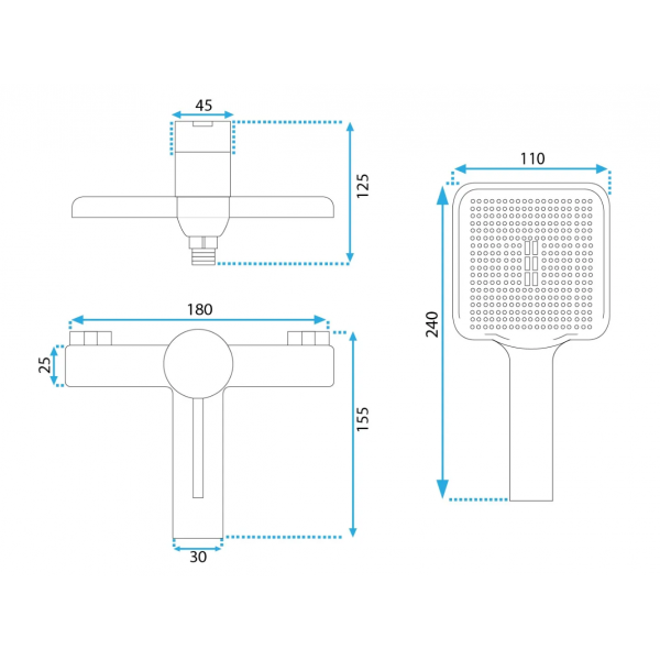 Змішувач для ванни та душу REA MELIA WHITE GOLD настінний з виливом