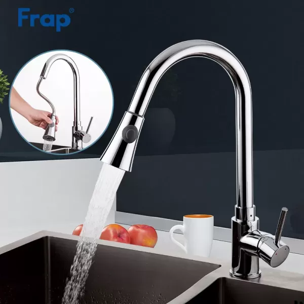 Змішувач для кухні з висувним виливом FRAP F6052