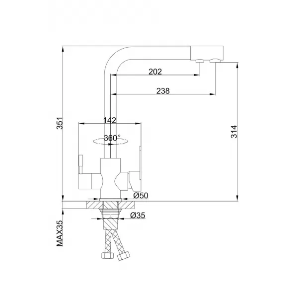 Змішувач для кухні з підключенням до фільтра FRAP F4348