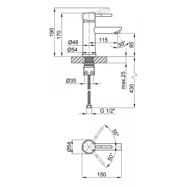 Смеситель для раковины WEZER EKO1A-01ВLACK