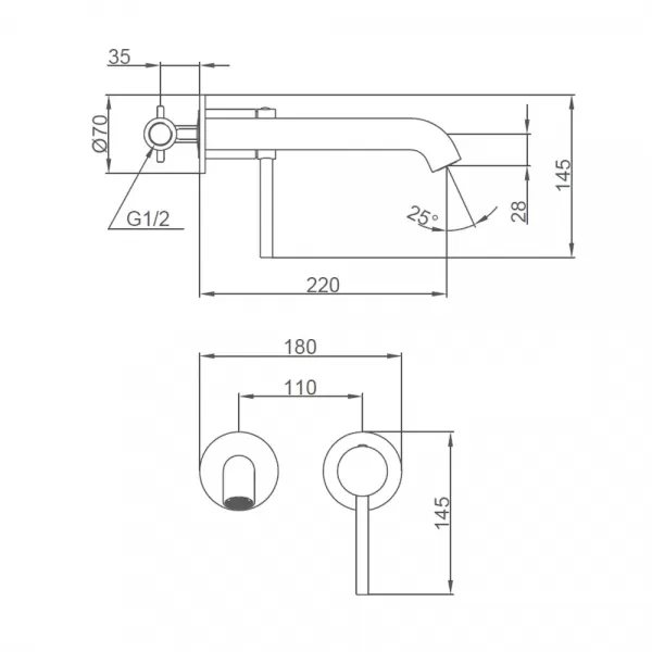 G1206-9 умивальник вбудований одноваж. кругл. вилив лат. Ø35 (сірий Gungrey) {8/1}