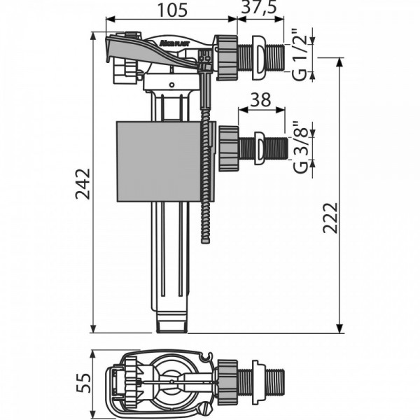 A160UNI Впускний механізм бок. латунь універсальний 1/2+3/8{36}