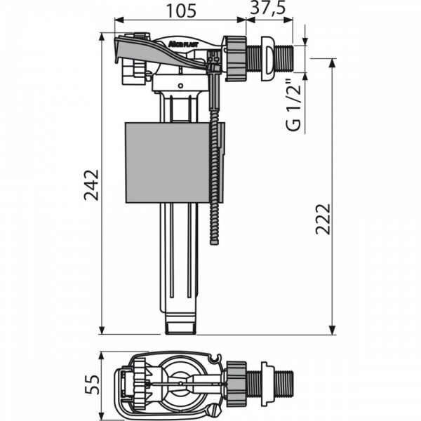Впускной клапан для унитаза с боковой подводкой 1/2" AlcaPlast А160-1/2