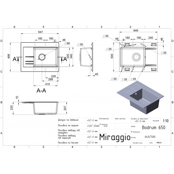 Кухонная мойка BODRUM 650 gray Miraggio